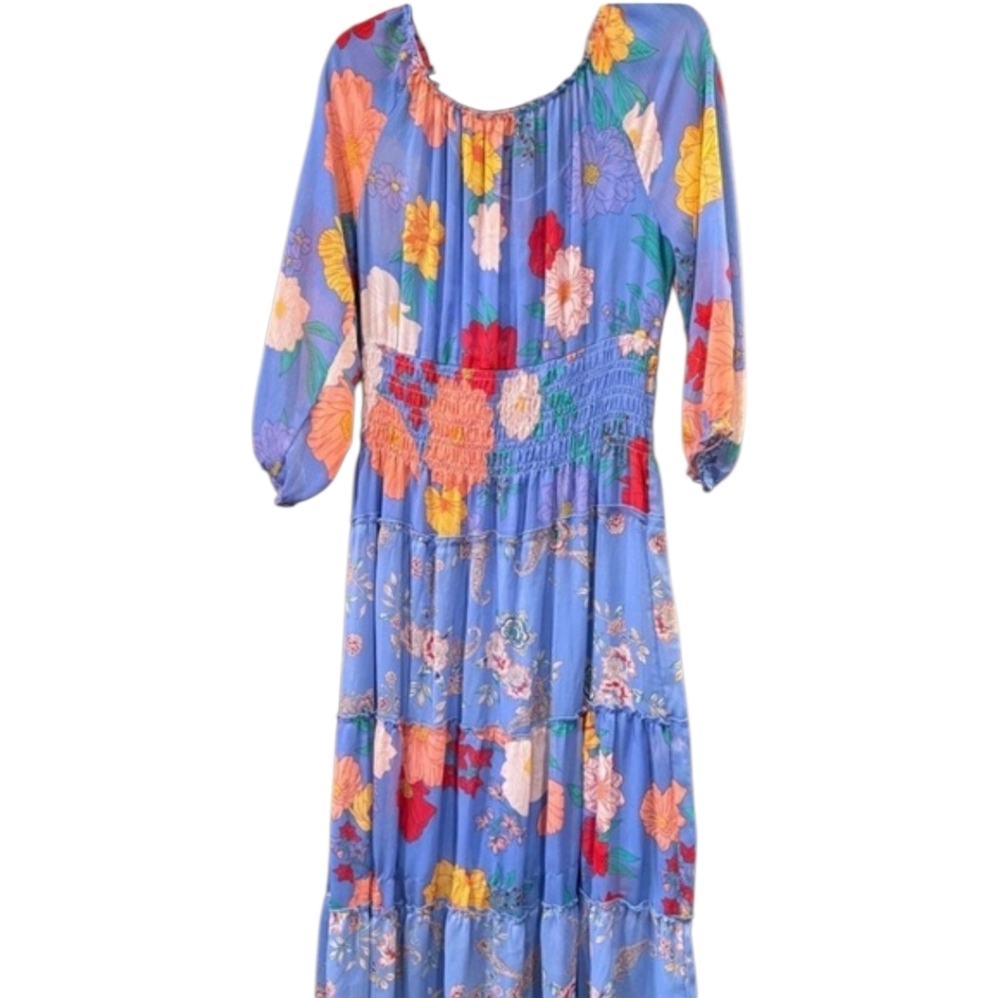 Blue Floral Tiered Maxi Dress - Picture 4 of 6